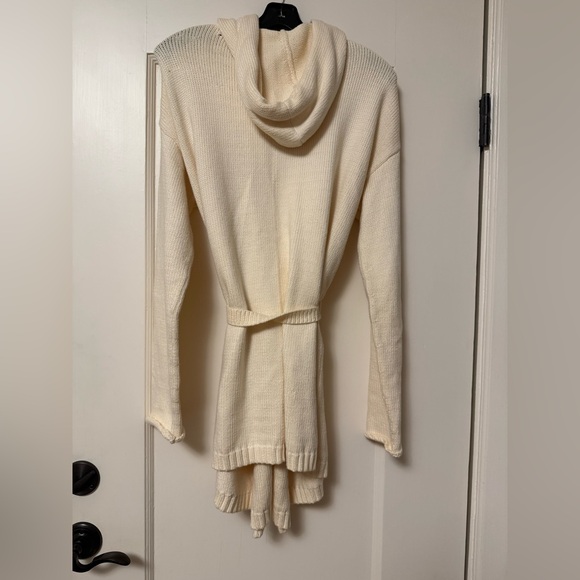 TSE Cotton Tie Waist Cardigan Sweater cream White Medium with hood - Picture 2 of 4
